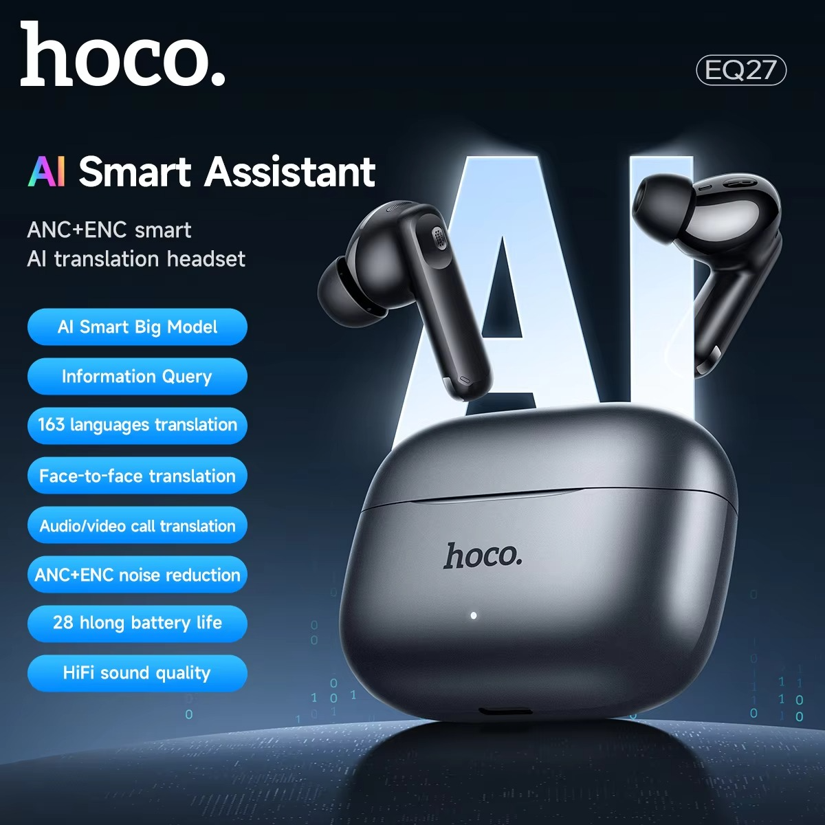 Hoco EQ27 ANC+ENC Smart AI Translation Bluetooth Earphone Hoco EQ27 ANC+ENC Smart AI Translation Bluetooth Earphone